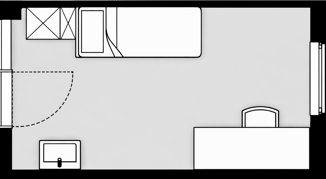 Standaard studentenkamer The Root Gent – 12 tot 13 m² met bureau en kast